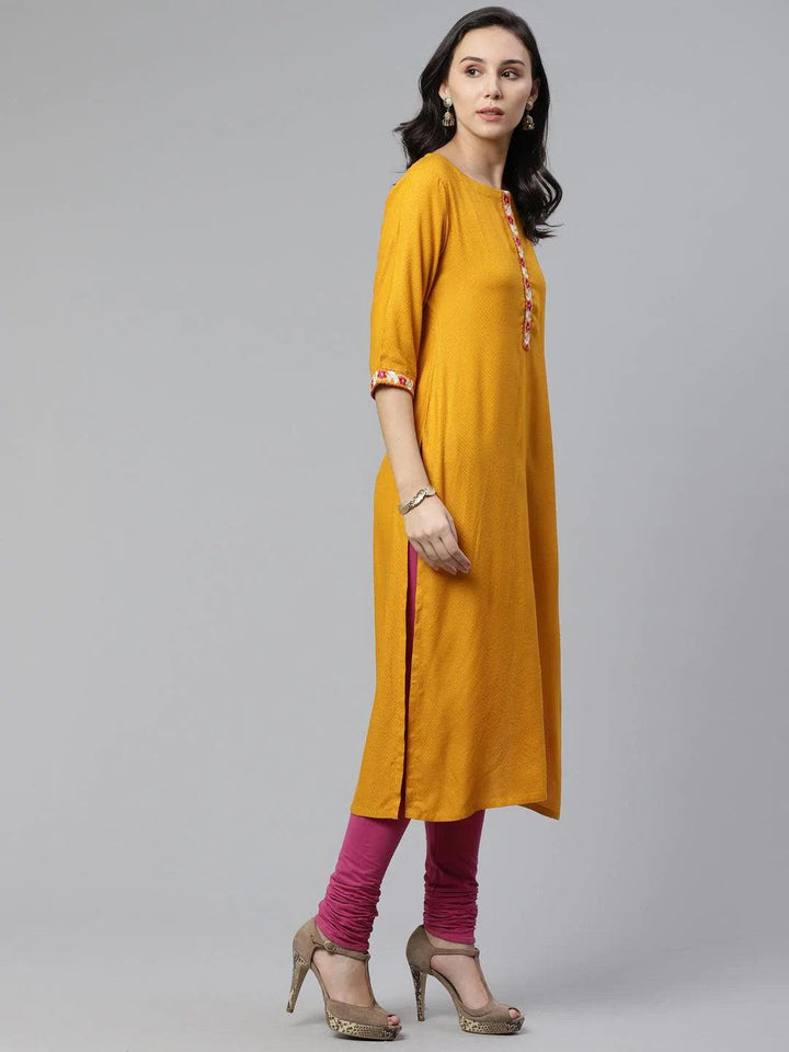 Yellow Woven Design Rayon Kurta