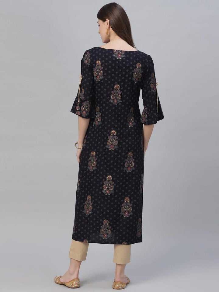 Blue Printed Rayon Kurta