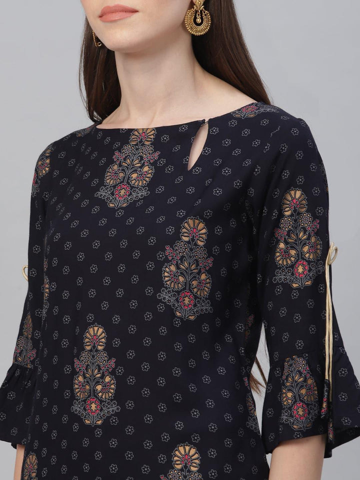 Blue Printed Rayon Kurta