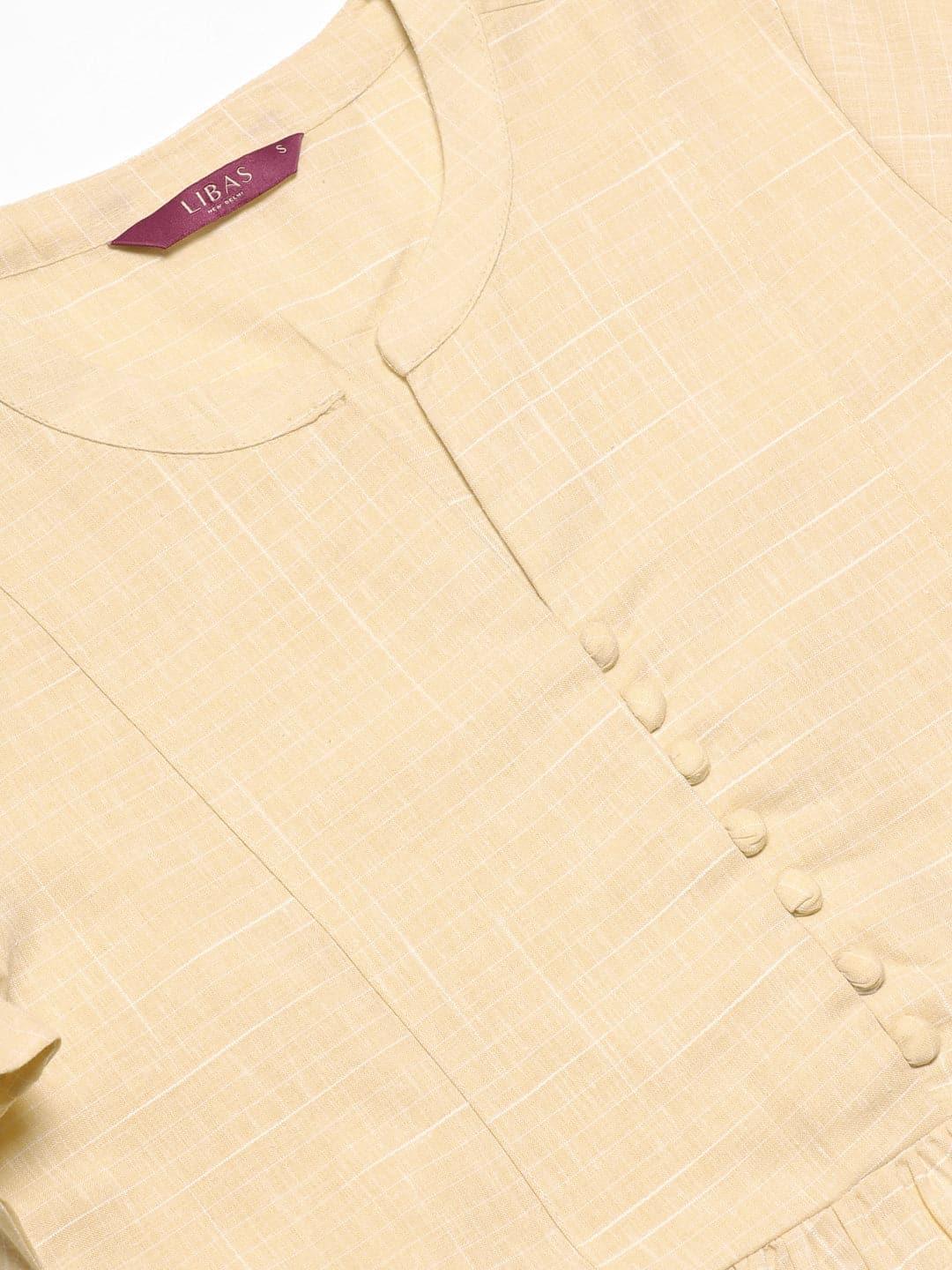 Beige Printed Cotton Kurti - ShopLibas