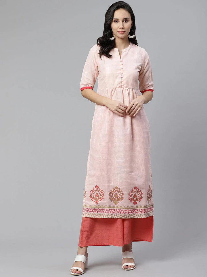 Peach Printed Cotton Kurti