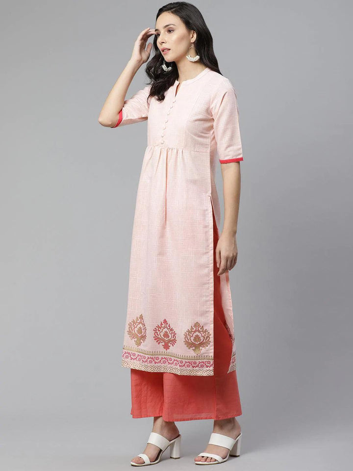 Peach Printed Cotton Kurti