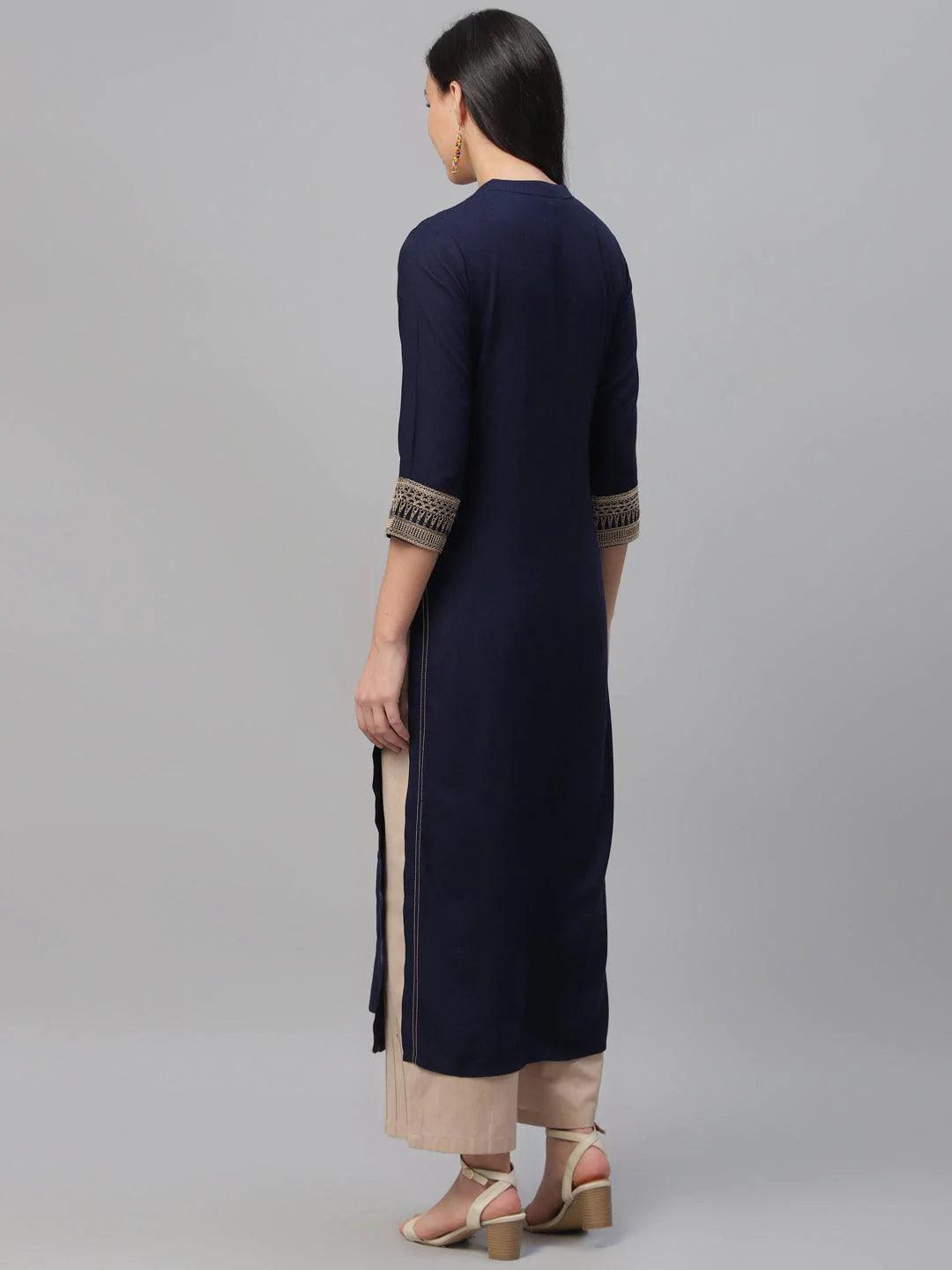 Blue Embroidered Rayon Kurta - ShopLibas