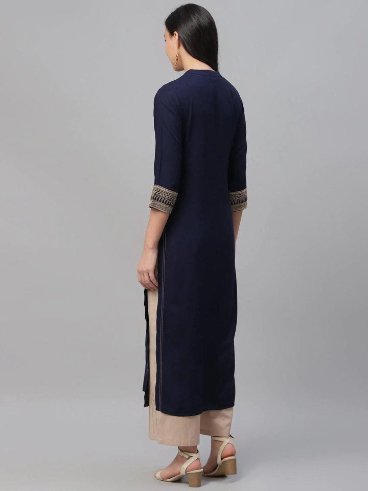 Blue Embroidered Rayon Kurta