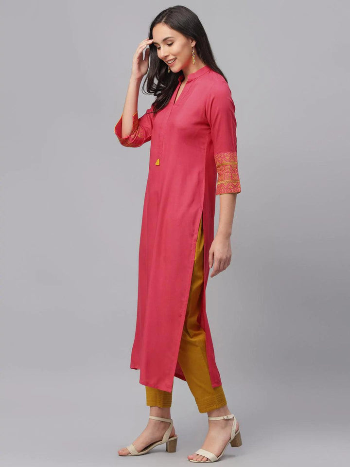 Pink Solid Rayon Kurta