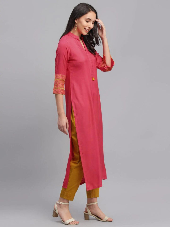 Pink Solid Rayon Kurta