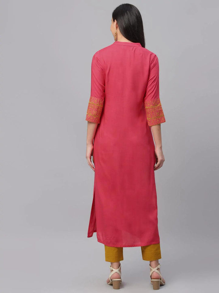 Pink Solid Rayon Kurta