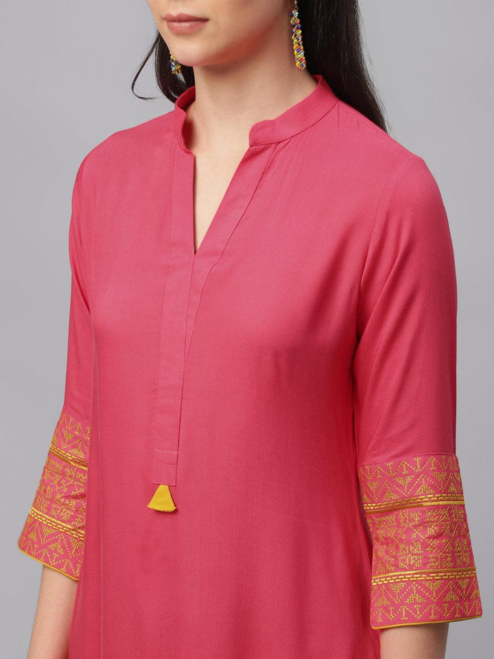 Pink Solid Rayon Kurta