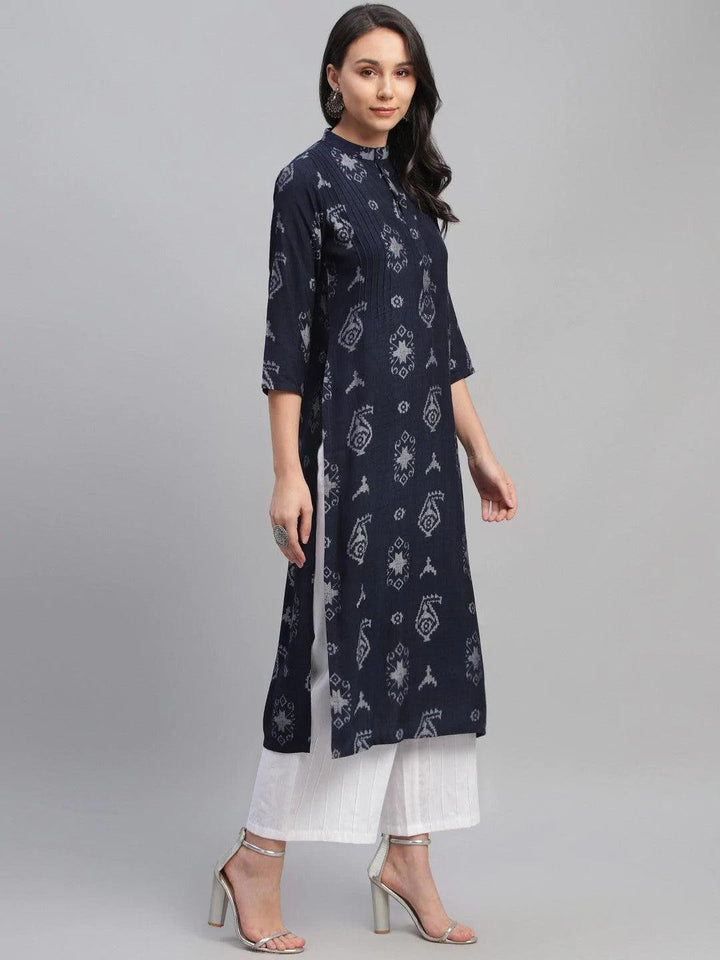 Blue Printed Rayon Kurta