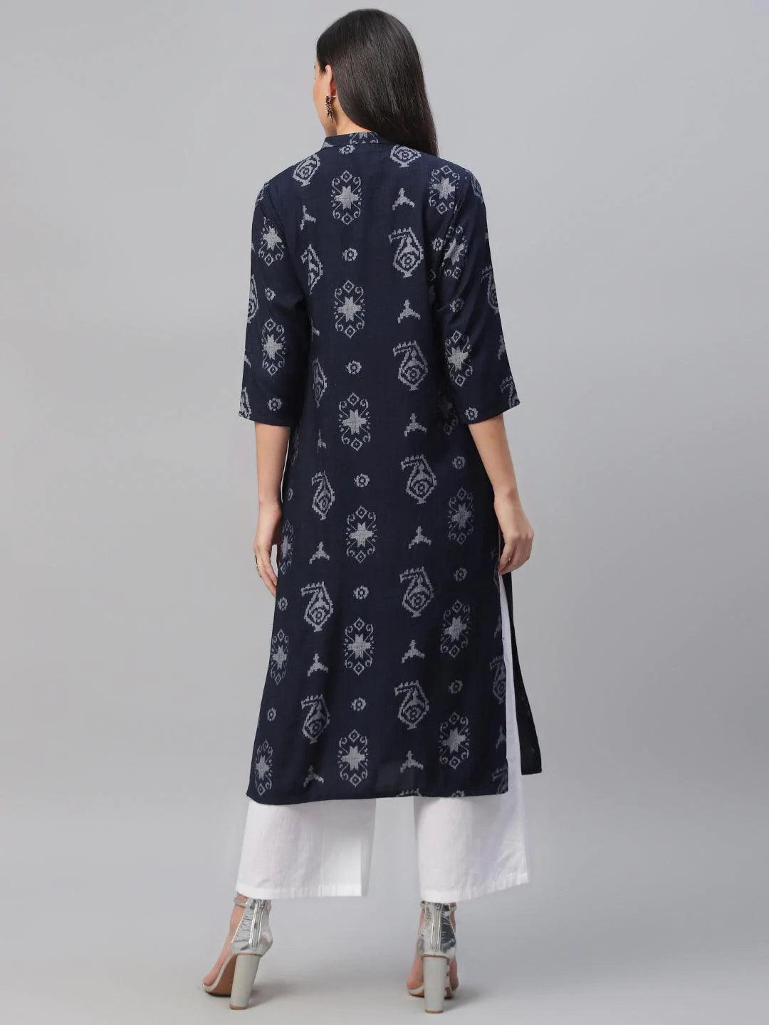 Blue Printed Rayon Kurta - ShopLibas