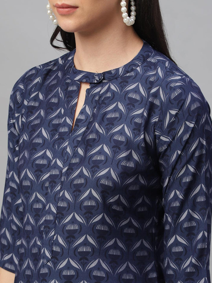 Blue Printed Rayon Kurta