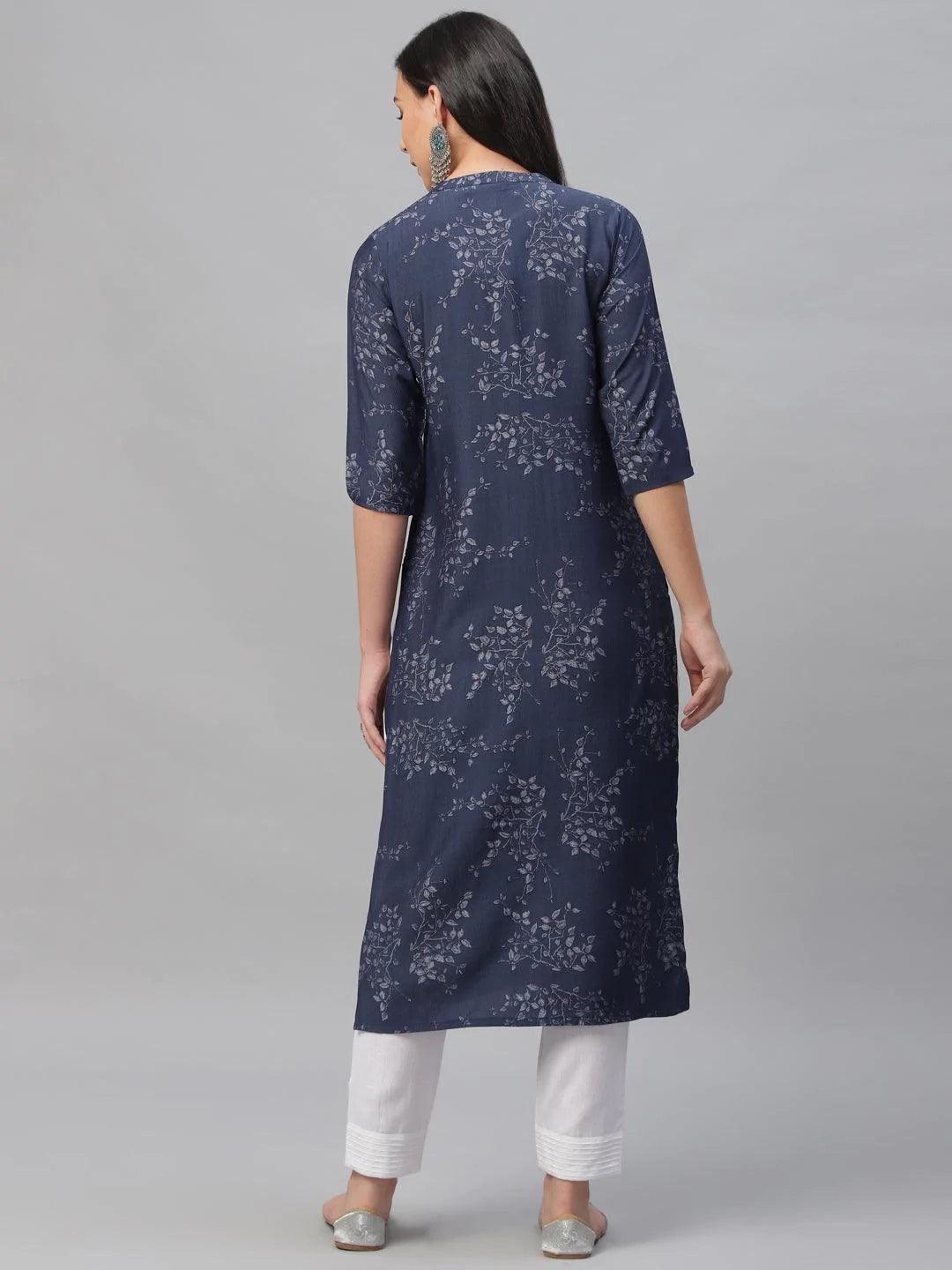 Blue Printed Rayon Kurta - ShopLibas