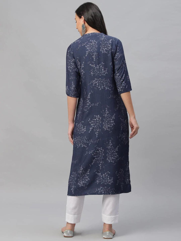 Blue Printed Rayon Kurta