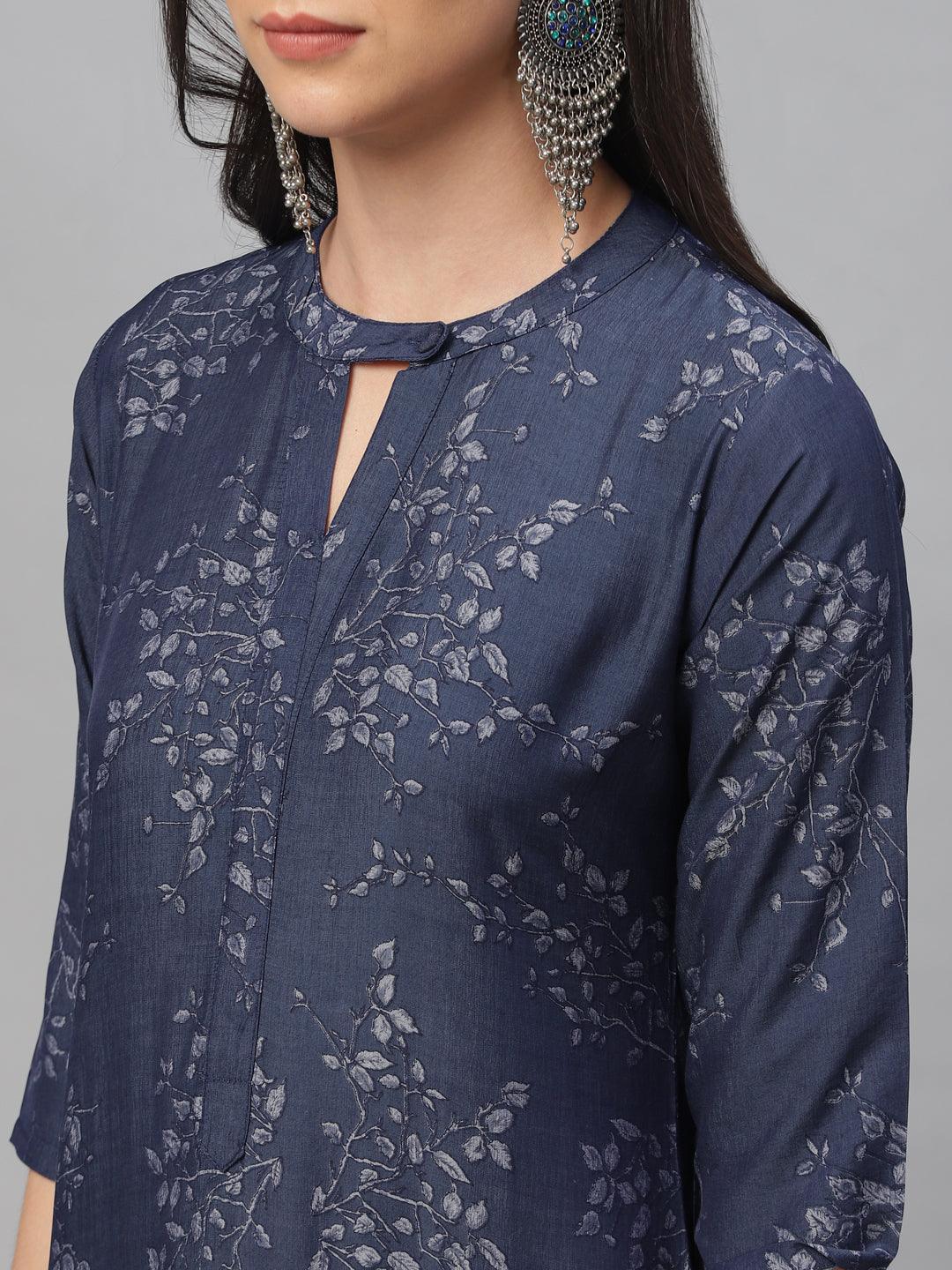 Blue Printed Rayon Kurta - ShopLibas
