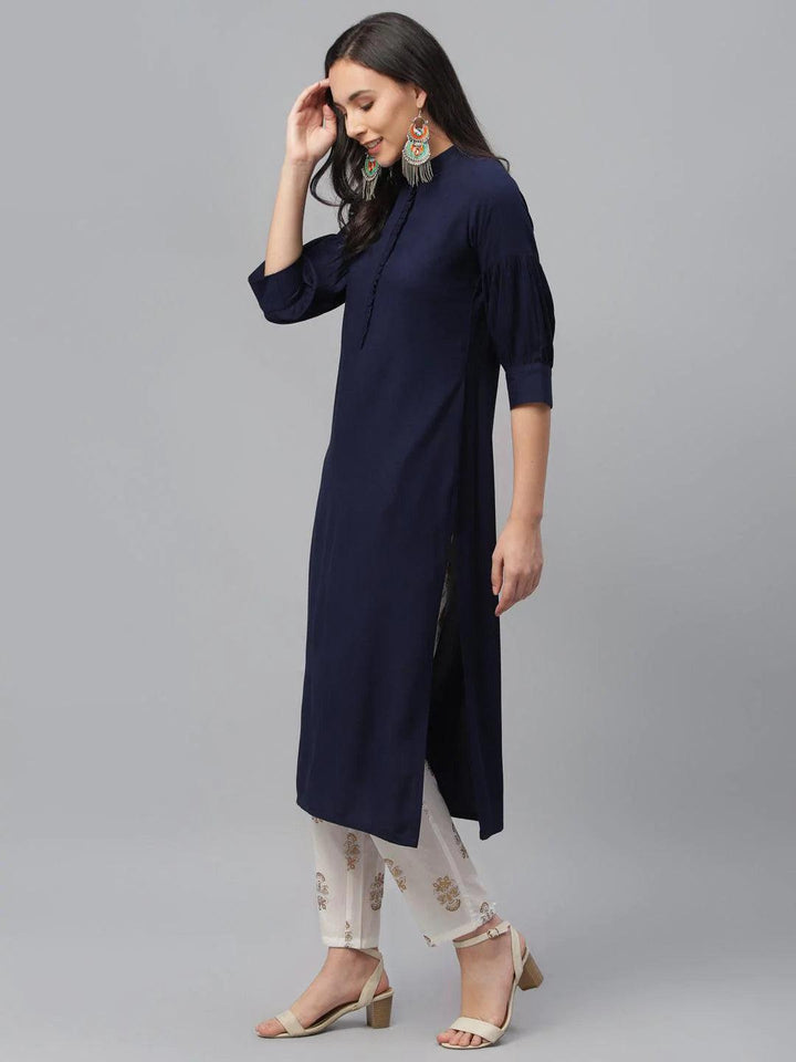 Blue Solid Rayon Kurta