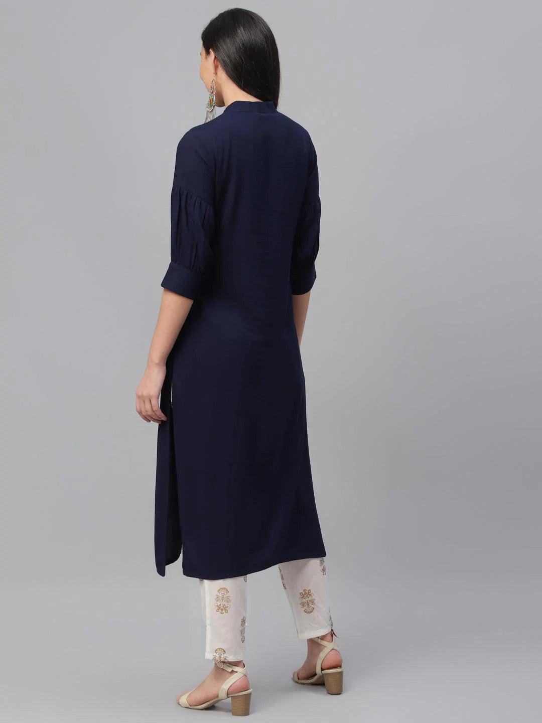 Blue Solid Rayon Kurta - ShopLibas