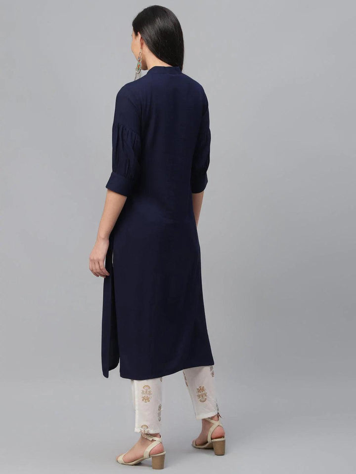 Blue Solid Rayon Kurta
