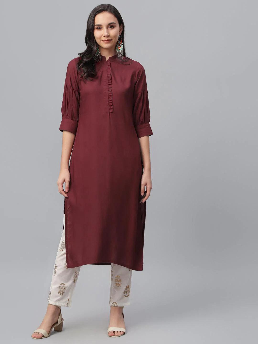 Maroon Solid Rayon Kurta - ShopLibas
