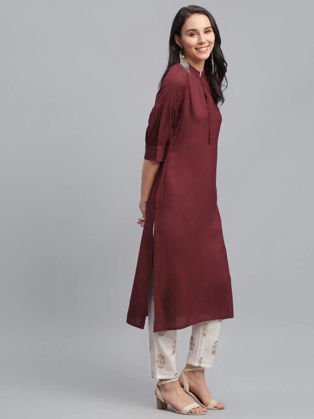 Maroon Solid Rayon Kurta - ShopLibas