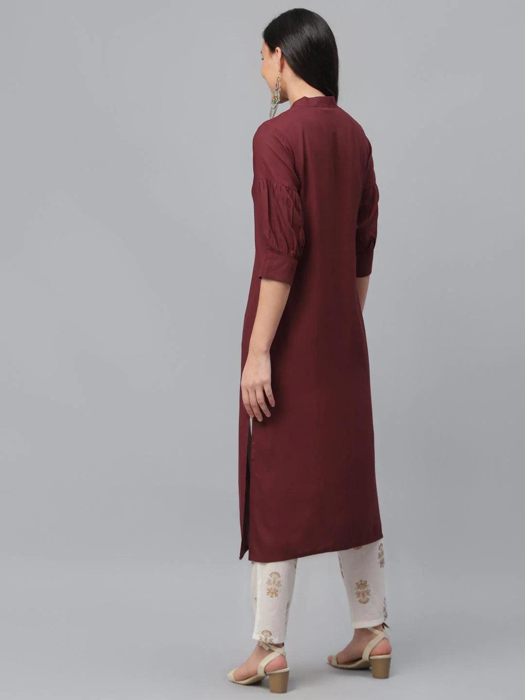 Maroon Solid Rayon Kurta - ShopLibas