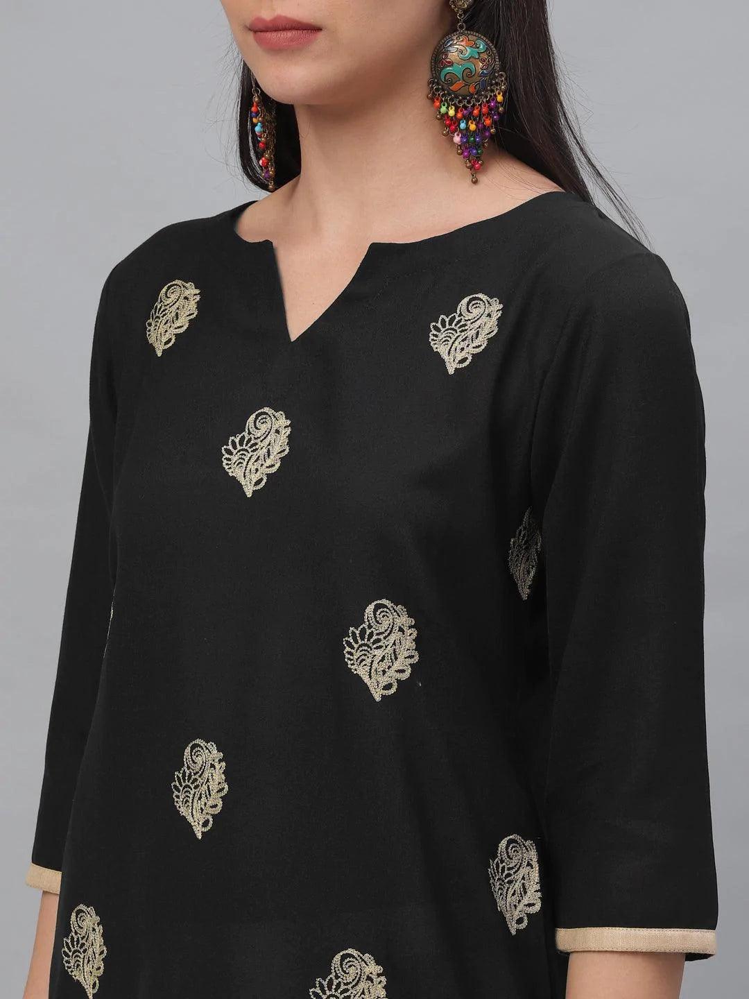 Black Embroidered Rayon Kurta - ShopLibas