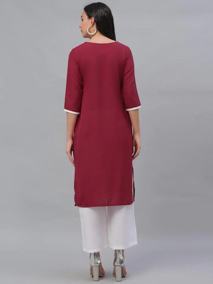 Maroon Embroidered Rayon Kurta