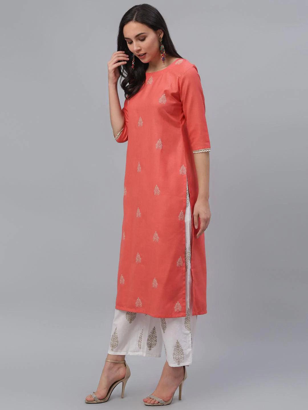 Pink Embroidered Cotton Kurta - ShopLibas