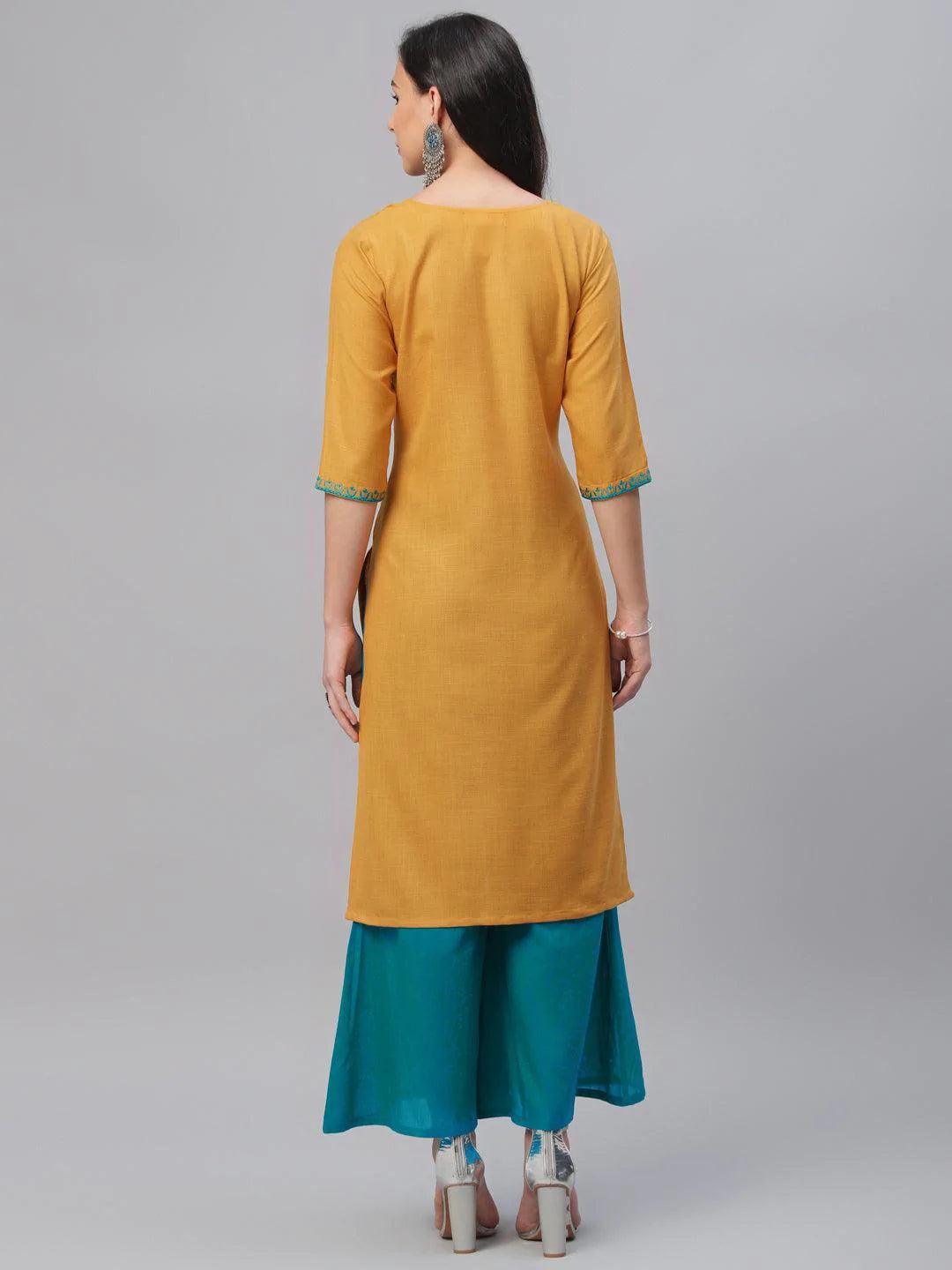 Yellow Embroidered Cotton Kurta - ShopLibas