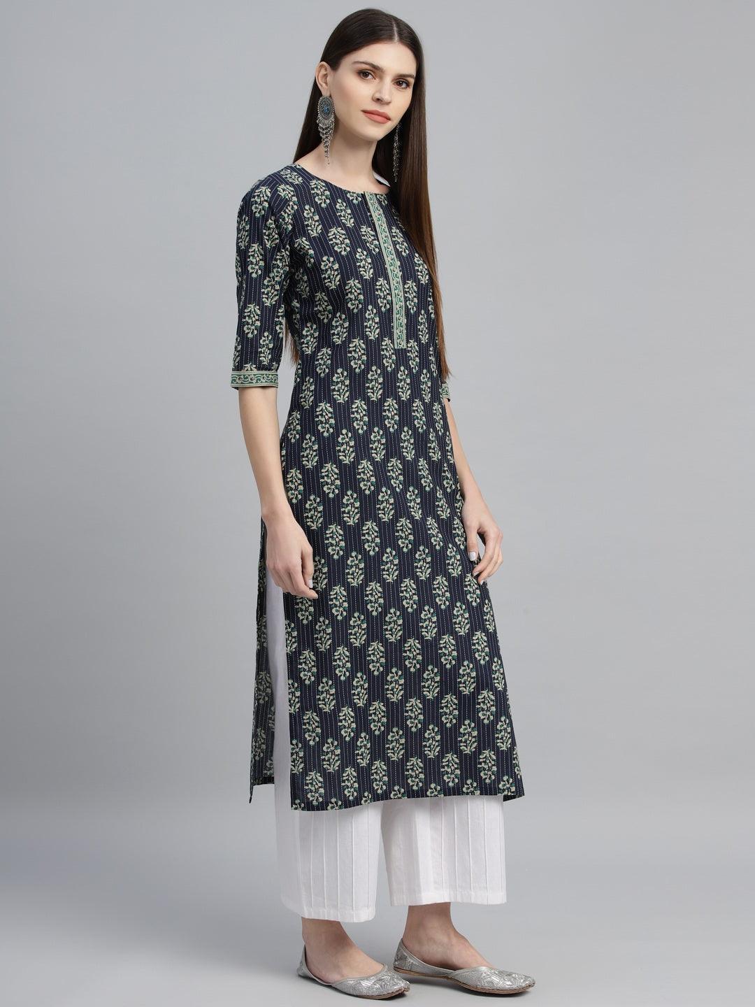 Blue Printed Cotton Kurta - ShopLibas