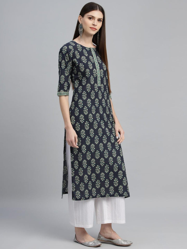 Blue Printed Cotton Kurta