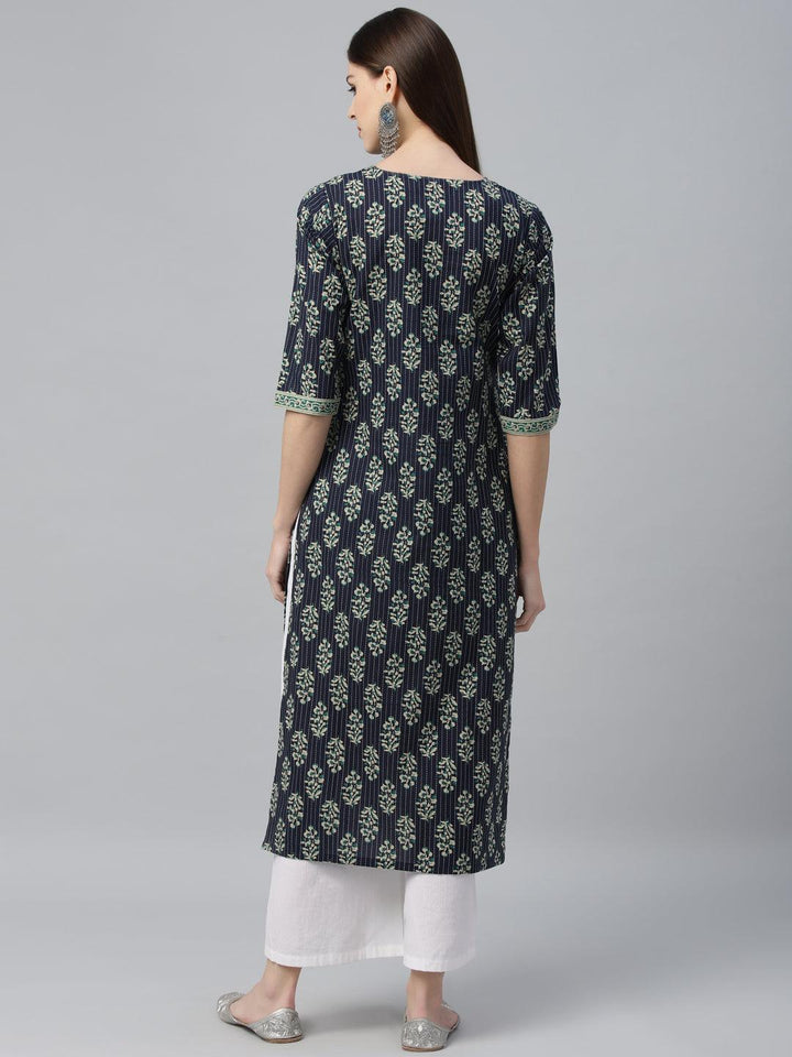 Blue Printed Cotton Kurta