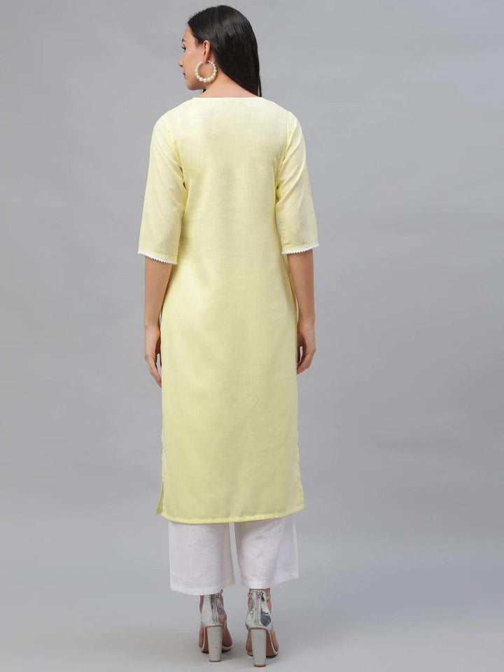 Yellow Embroidered Cotton Kurta