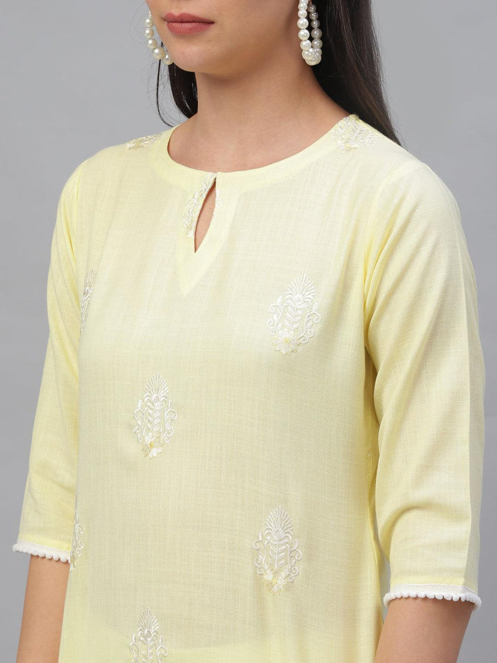Yellow Embroidered Cotton Kurta