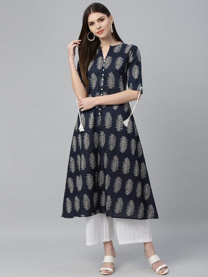 Blue Printed Cotton Kurta