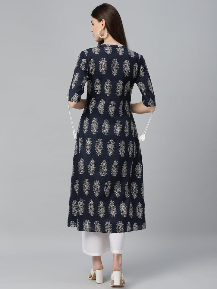 Blue Printed Cotton Kurta