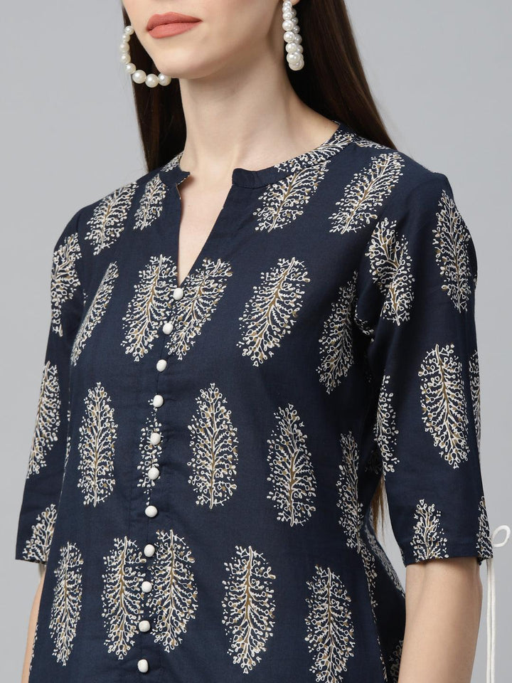 Blue Printed Cotton Kurta