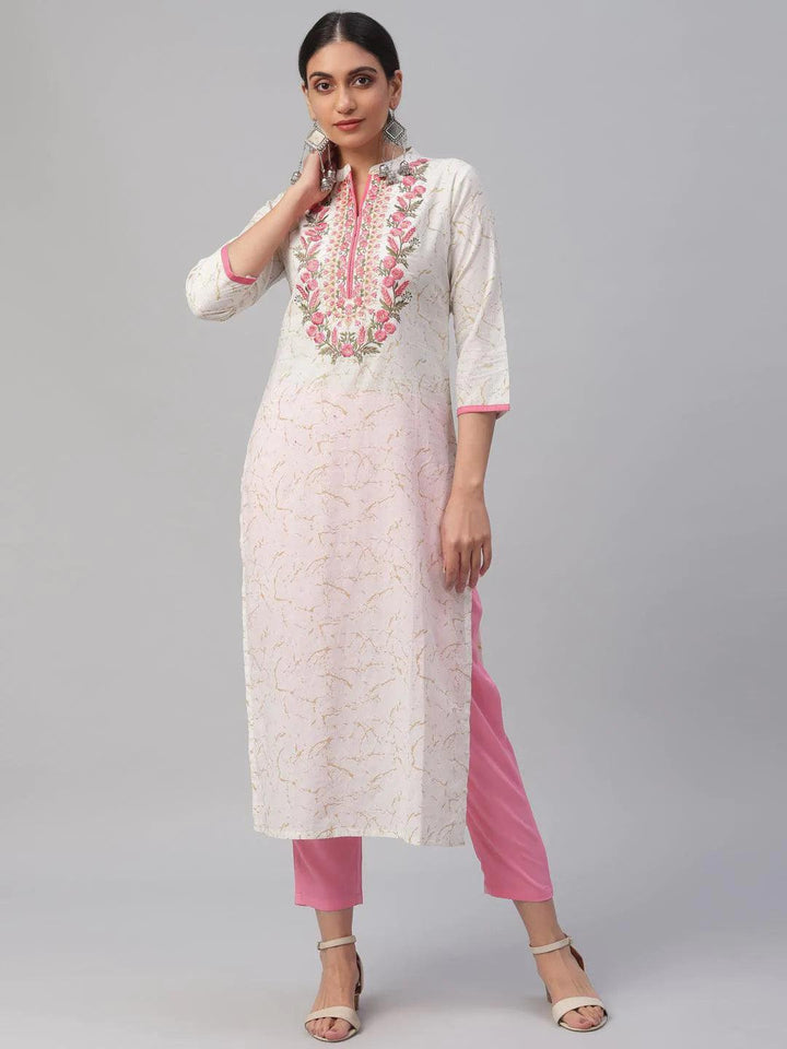 White Embroidered Cotton Kurta