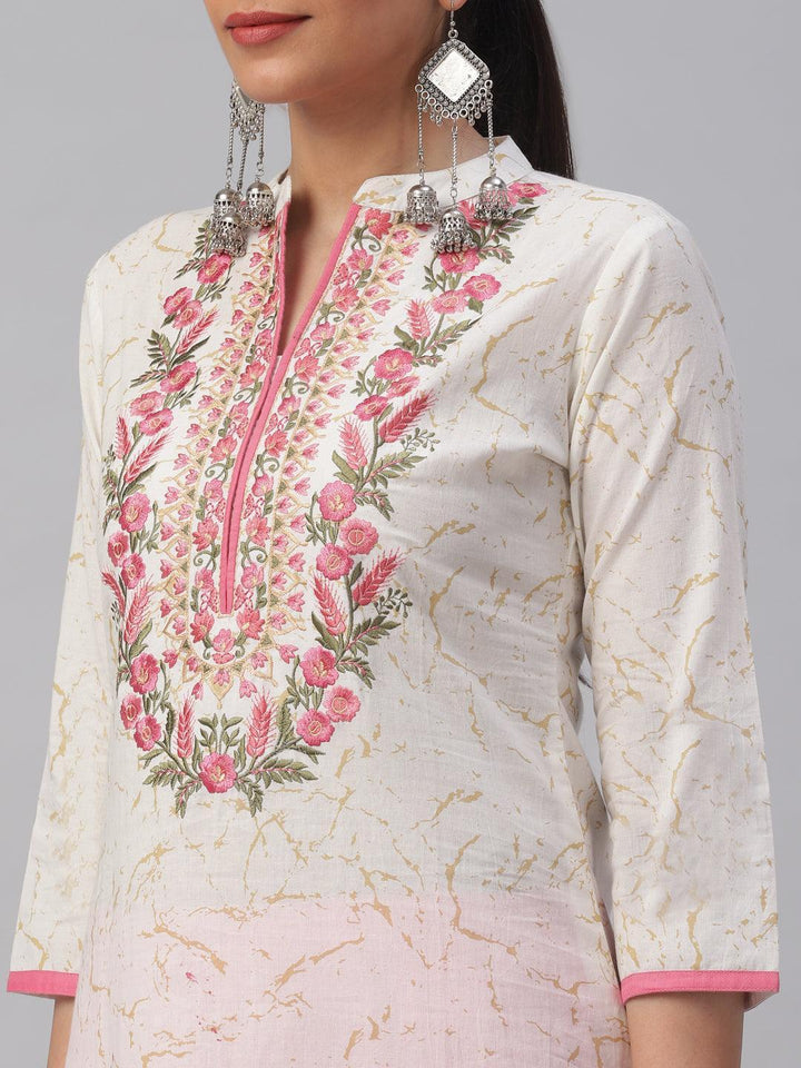 White Embroidered Cotton Kurta