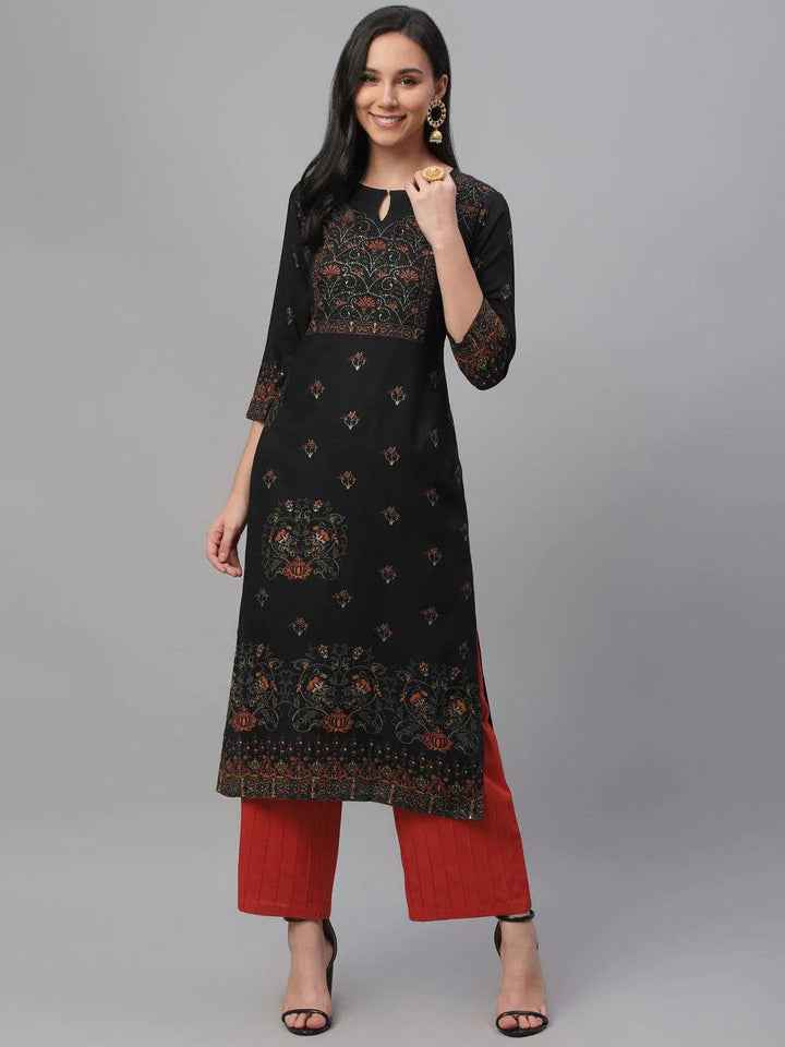 Navy Blue Printed Rayon Kurta