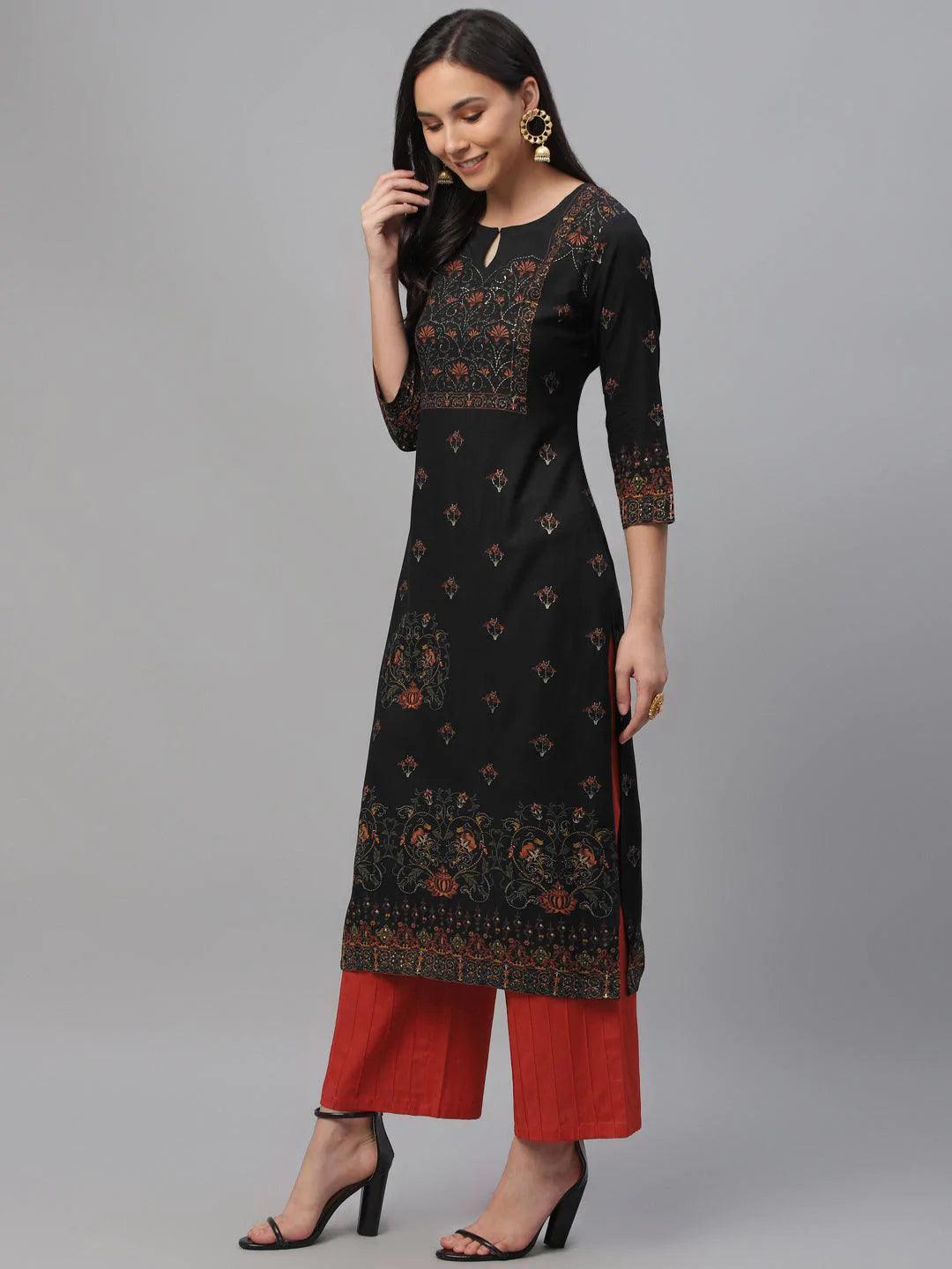 Navy Blue Printed Rayon Kurta - ShopLibas
