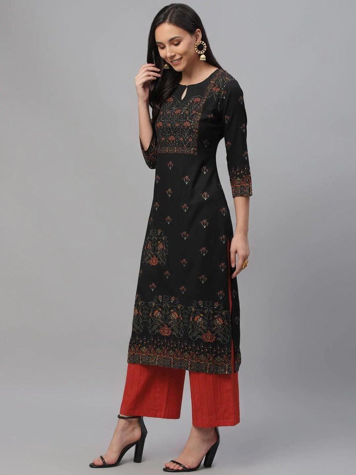 Navy Blue Printed Rayon Kurta