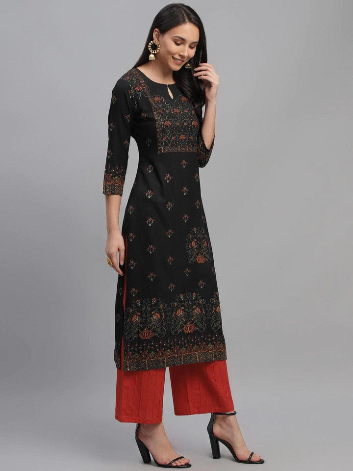 Navy Blue Printed Rayon Kurta