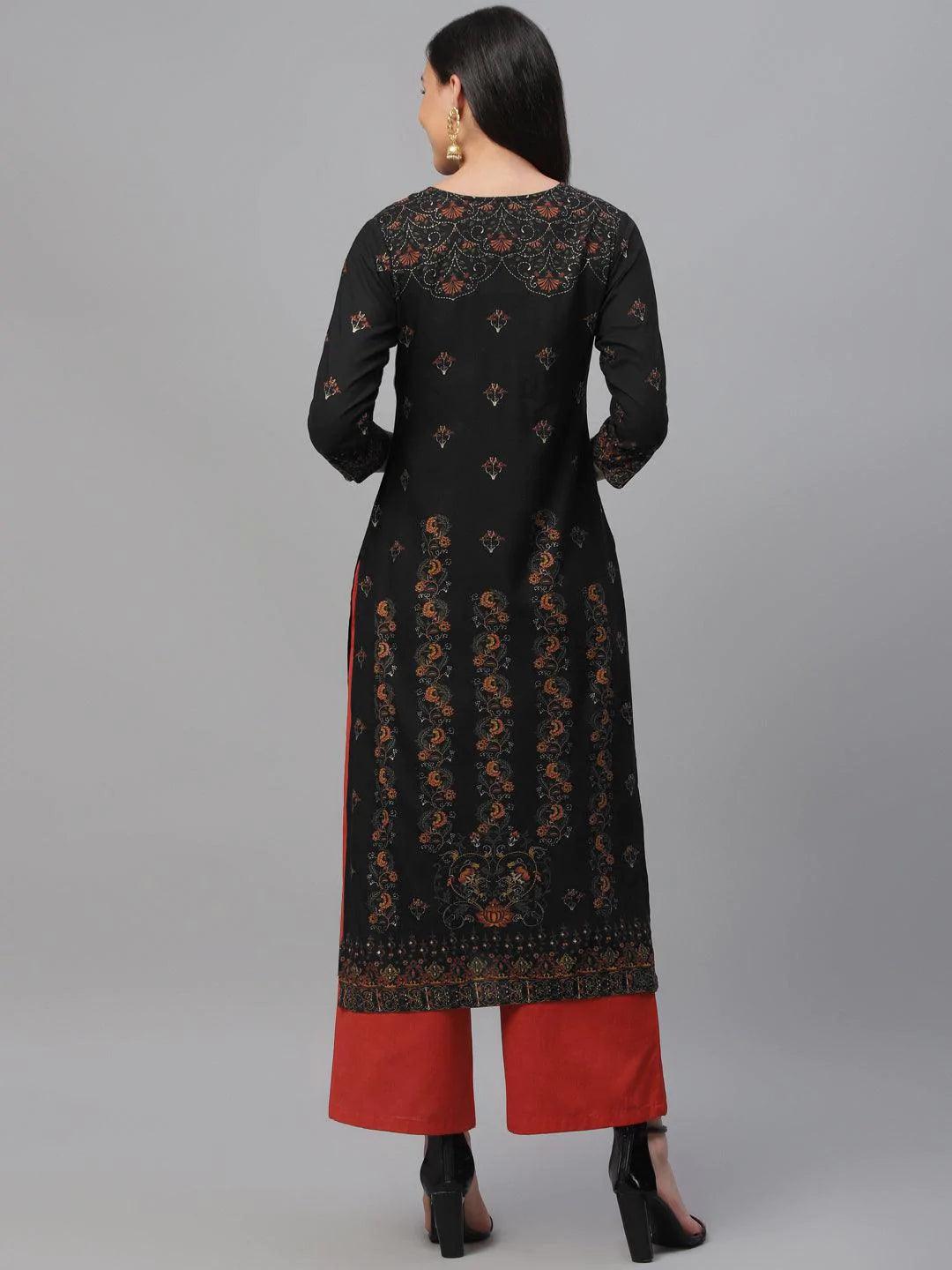 Navy Blue Printed Rayon Kurta - ShopLibas