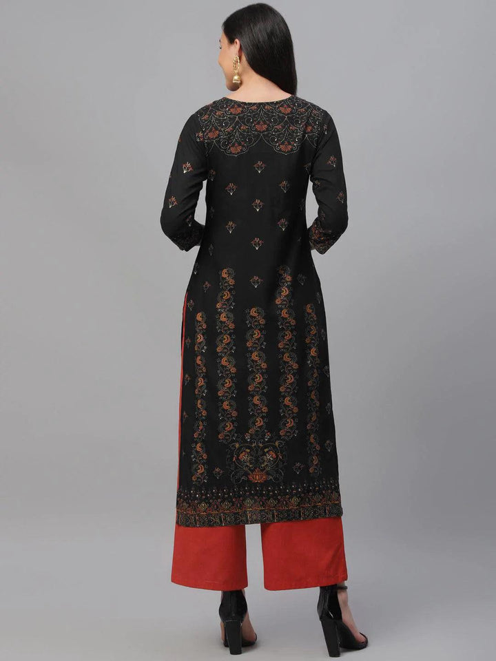Navy Blue Printed Rayon Kurta