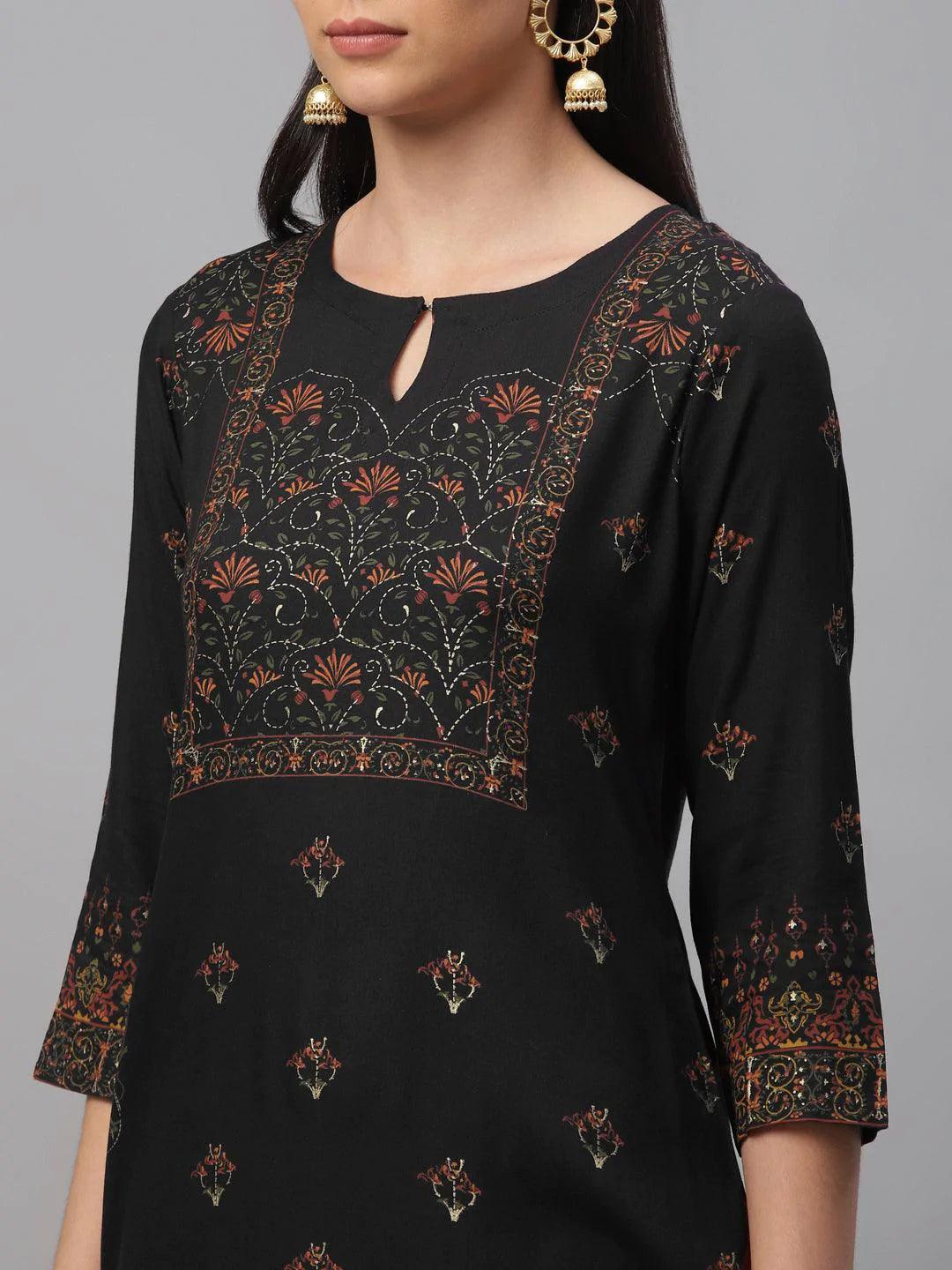 Navy Blue Printed Rayon Kurta - ShopLibas
