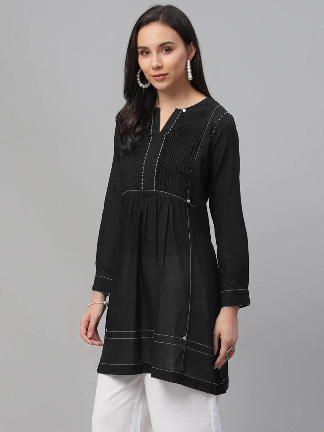 Black Solid Cotton Kurti - ShopLibas