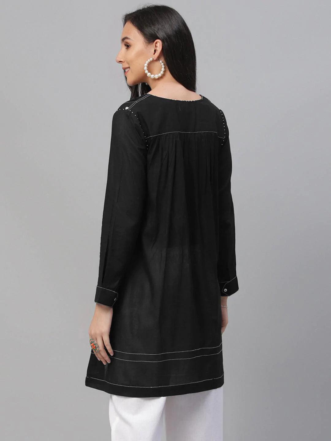 Black Solid Cotton Kurti - ShopLibas