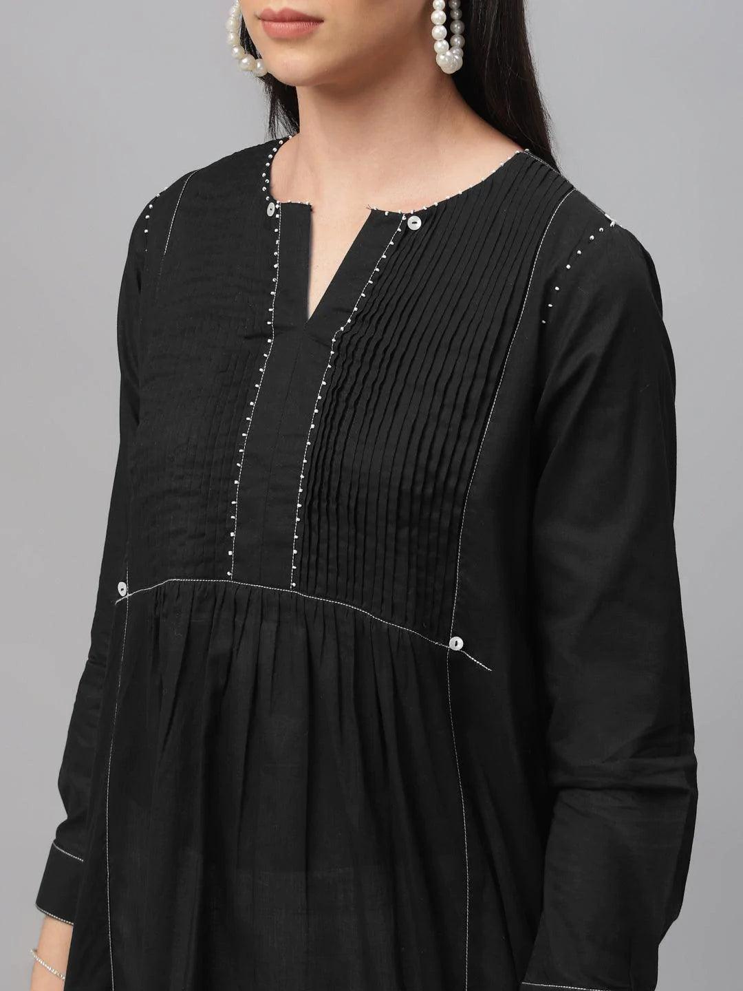 Black Solid Cotton Kurti - ShopLibas