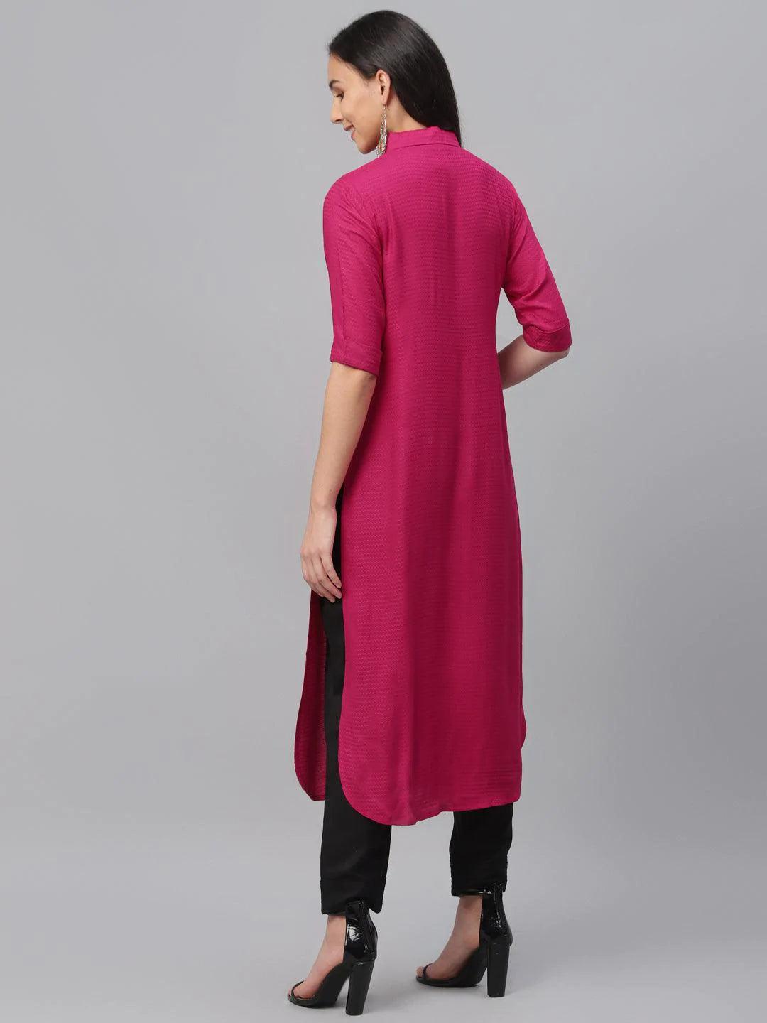 Pink Woven Design Rayon Kurta - ShopLibas