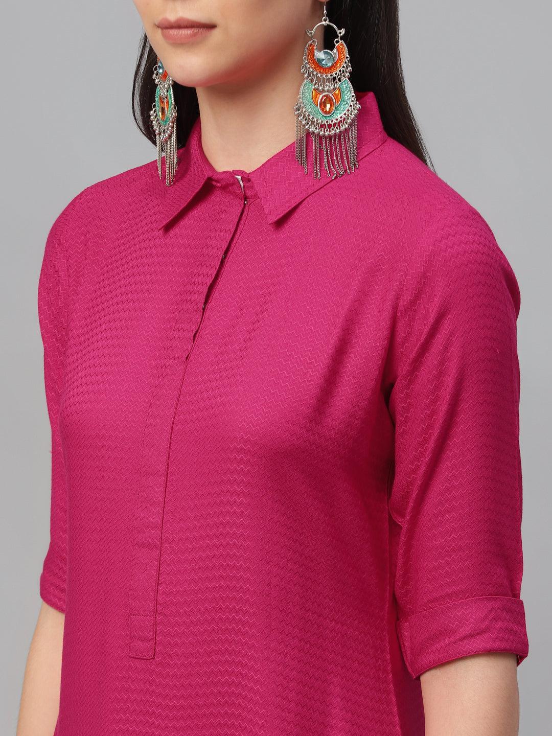 Pink Woven Design Rayon Kurta - ShopLibas